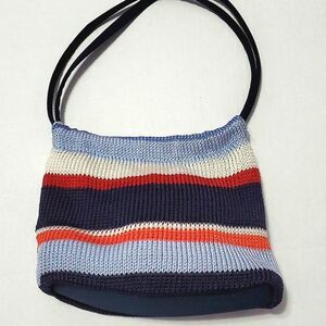 Worthington Retro Y2K Blue Striped Top Handle Knitted Mini Hobo Bag